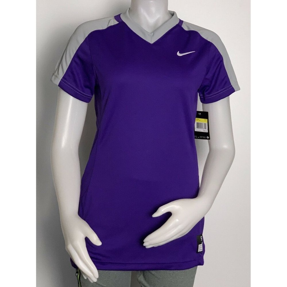 🪻Women Sport Shirt Size S NIKE Team Dri-FIT Softball Top 707183-544 Purpl/Grey